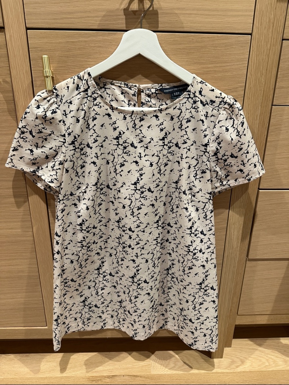 French Connection Cream Blouse with Black Abstract Print